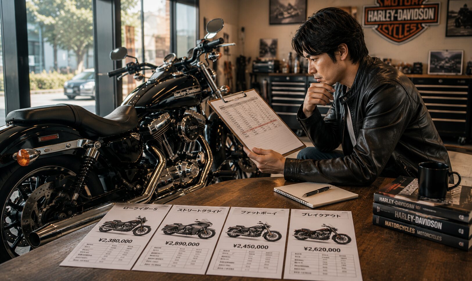 ハーレー車種・相場・資産価値の点検を表すイメージ画像